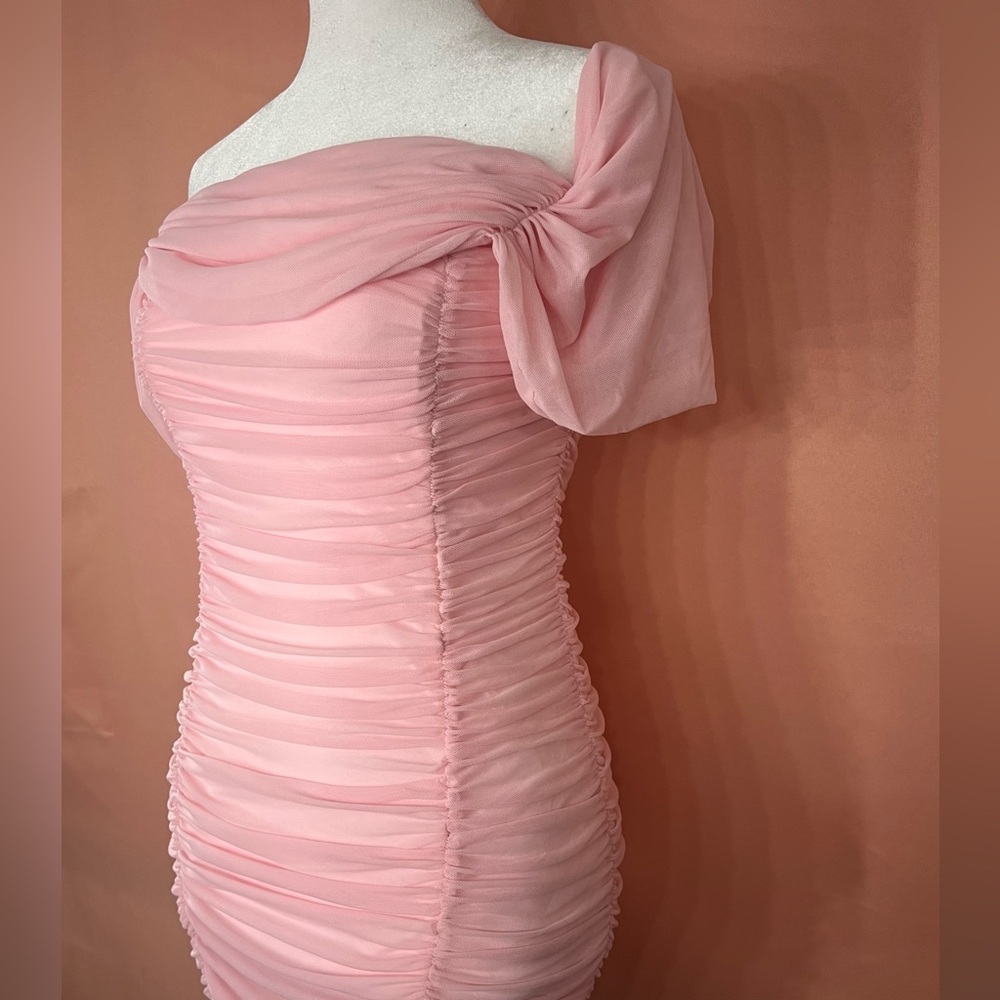 Pink Ruched Elegant Dress - Formal Spring Day Dress for Women - Picture 8 of 11